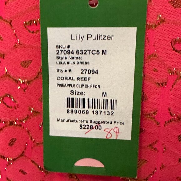Lily Pulitzer Dress Coral Reef Pineapple Silk Chiffon Metallic Gold Medium NWT - Picture 9 of 10